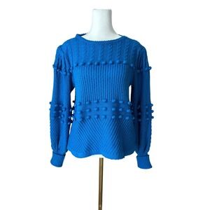 Lilly Pulitzer Kippa Pom-Pom Sweater Bright Blue Flare Cotton Blend Preppy Small